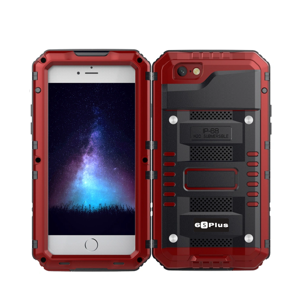 1 Pc Phone Case Waterproof Anti-fall Metal Protection Phone Cover Shell for iPhone6/6SPlus(Red)