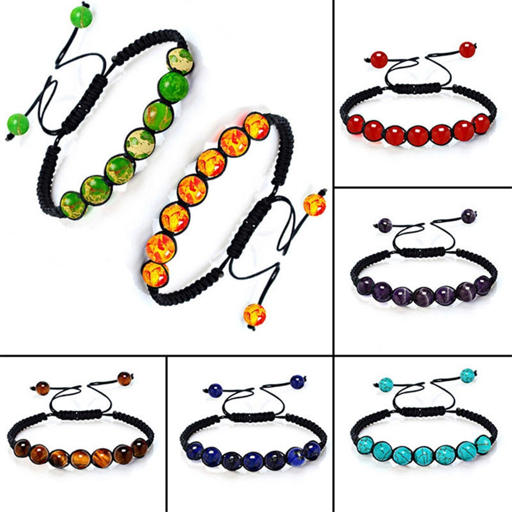 Women Men Beaded Bracelets Natural Stone Round Braided Rope Energy Bracelets (Tiger Eye)