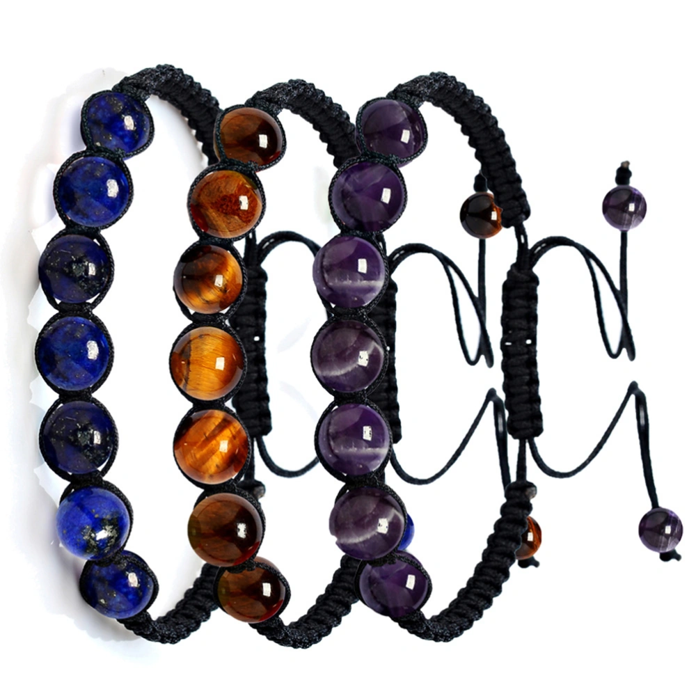 Women Men Beaded Bracelets Natural Stone Round Braided Rope Energy Bracelets (Tiger Eye)