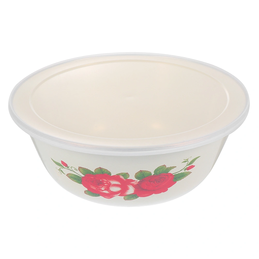 1Pc Vintage Iron Enamel Basin Retro Enamel Bowl Tureen Pot with Lid (Beige)