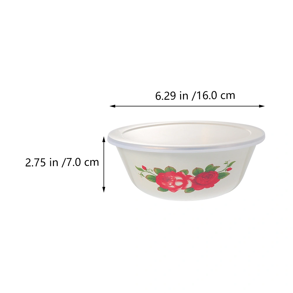 1Pc Vintage Iron Enamel Basin Retro Enamel Bowl Tureen Pot with Lid (Beige)
