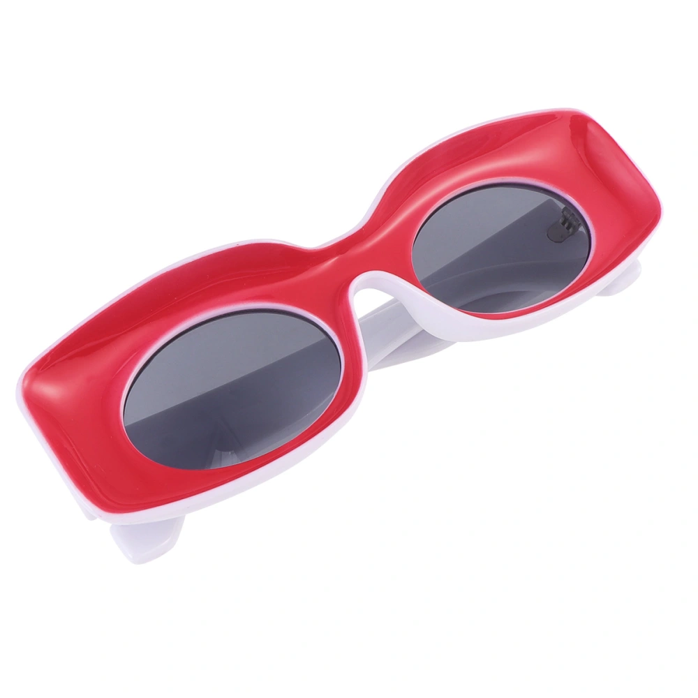 Fashionable Frame Sunglasses Retro Round Lens Funny Shades UV400 Glasses (Red Frame Grey Lens)