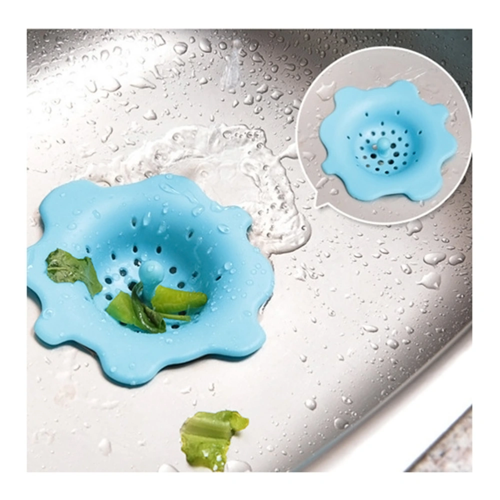 Silica Gel Flower Shaped  Kitchen Sink Strainer Drain Filter Bathroom Sink Strainers Basket Hair Catcher (Blue)