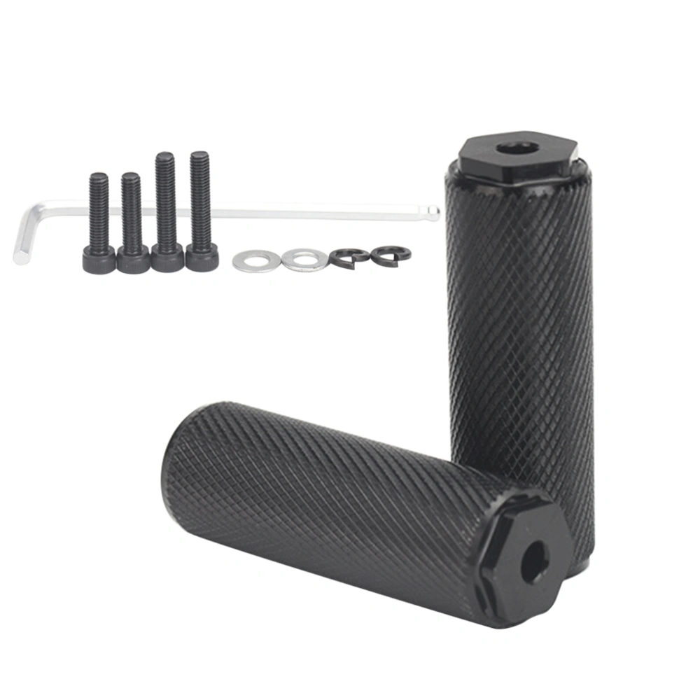 1 Pair Aluminum Alloy Bycicle Pedal Bike Sturdy Cylinder Seat Axle Stunt Pegs Mountain Bike Accessory with 6mm Screws and Tools - Small Hole (Black)