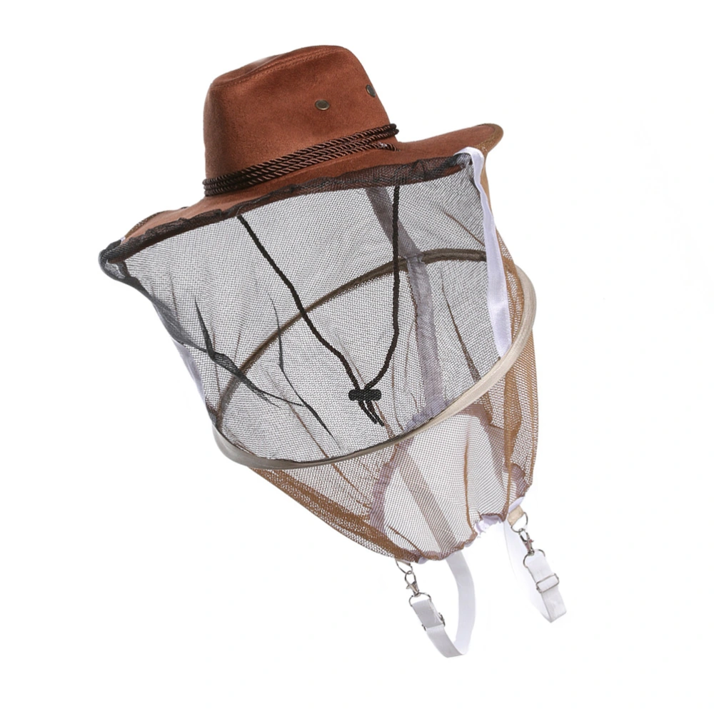 1pc Anti-mosquito Insect Prevention Hat Outdoor Garden Face Protector(Brown)