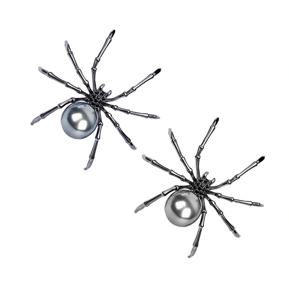 2pcs Spider Water Drill Brooch Creative Corsage Beautiful Clothes Pin for Woman (Black and Gray)