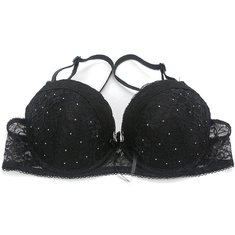 Women Lingerie Strappy Sexy Lace Bra Set See-through Lingerie Underwear Panties 80B (Black)