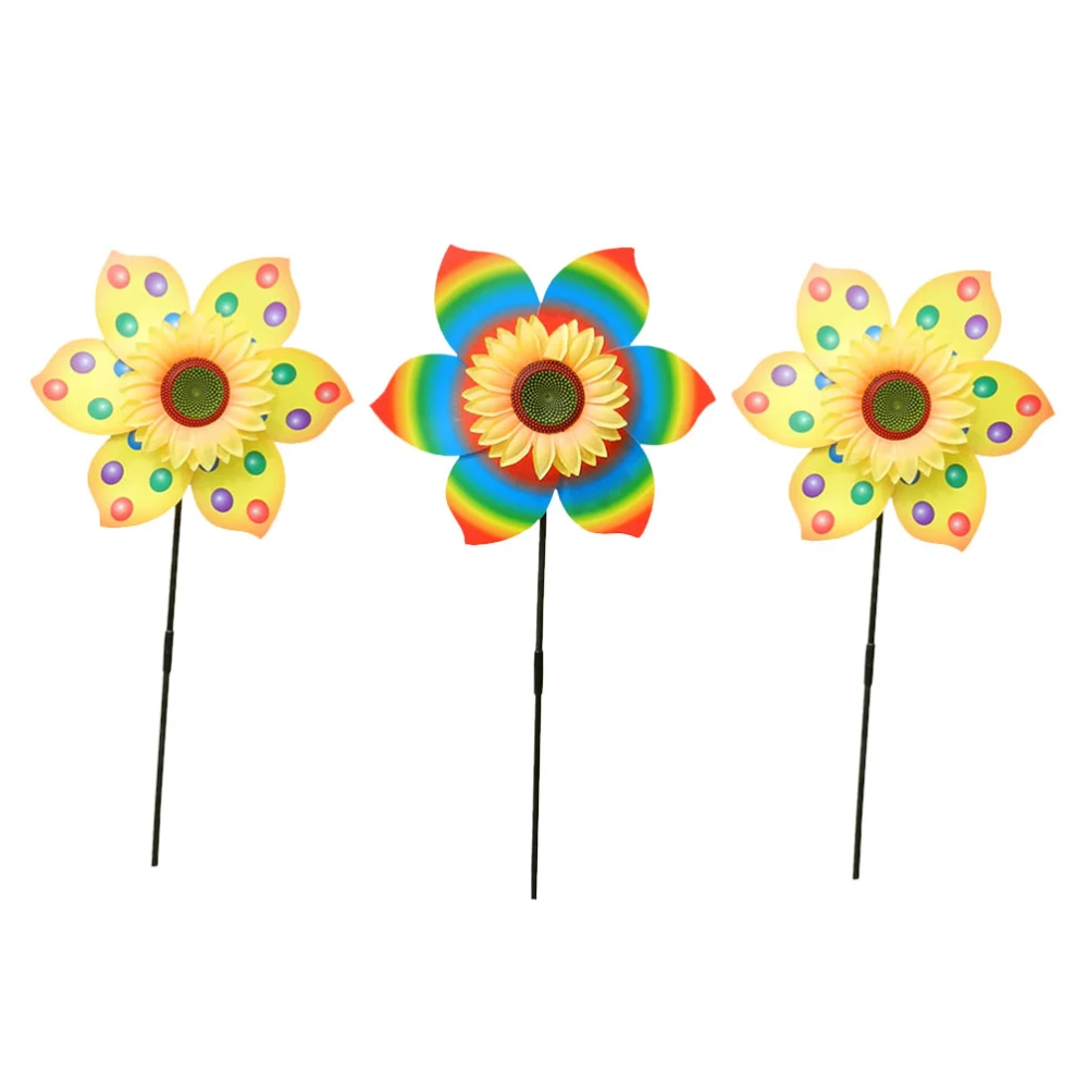 3Pcs Sunflower Windmill Toy Colorful Wind Yard Decoration (Random Style)