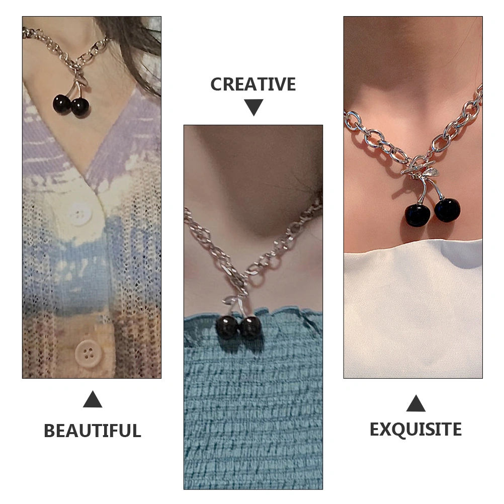 Creative Black Cherry Necklace Hip-hop Clavicle Chain Neck Chain Hanging Pendant