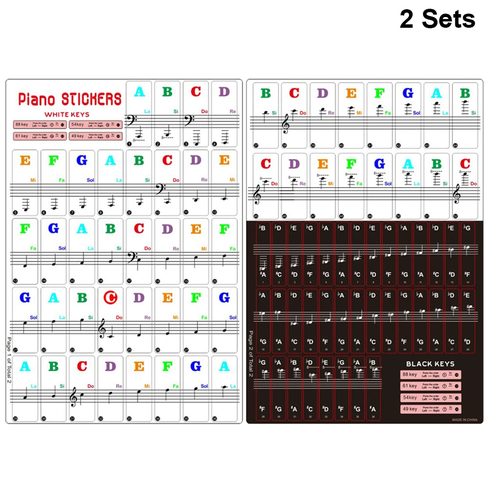2 Sets Piano Keyboard Stickers Color Electronic Keyboard Sticker Removable Keyboard Sticker for 88/61/54/49 Keyboards (2 Sheets/Set)