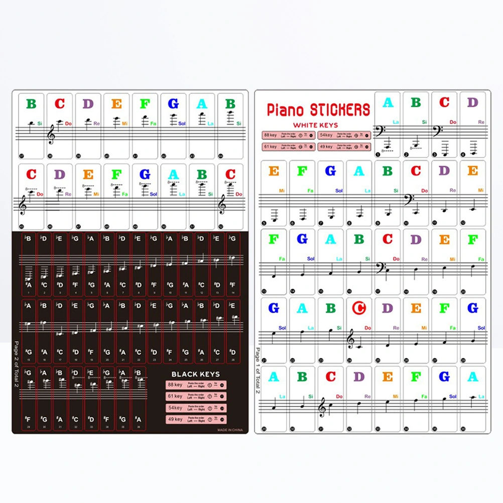 2 Sets Piano Keyboard Stickers Color Electronic Keyboard Sticker Removable Keyboard Sticker for 88/61/54/49 Keyboards (2 Sheets/Set)
