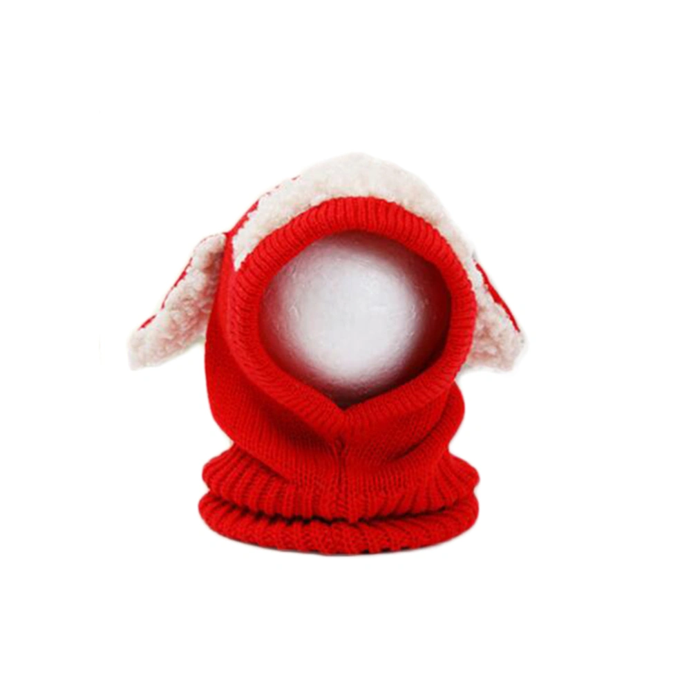 Winter Baby Kids Girls Boys Dog Design Modeling Keep Warm Knitted Woolen Coif Hood Scarf Caps Hats (Red)