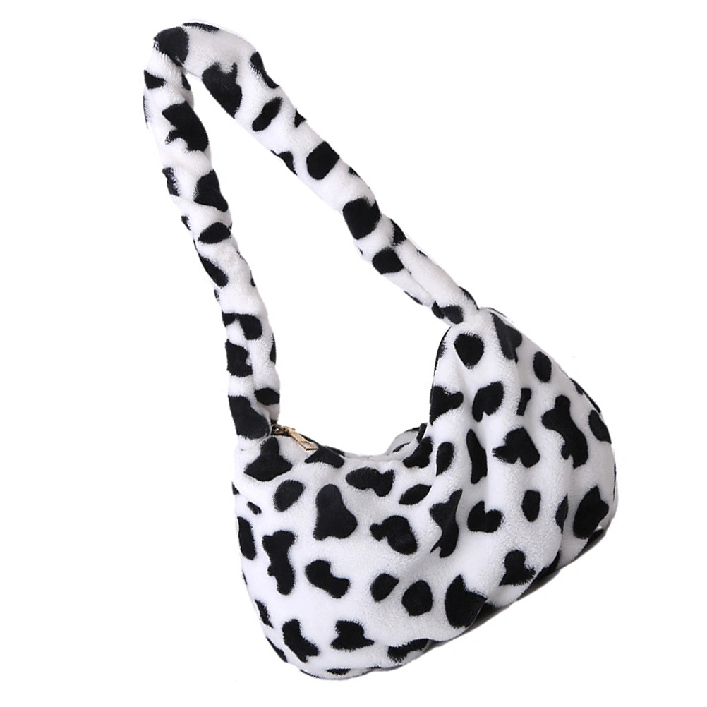 1 Pc Plush Shoulder Bag Cow Pattern Handbag Fashion Woman Bag (Assorted Color)