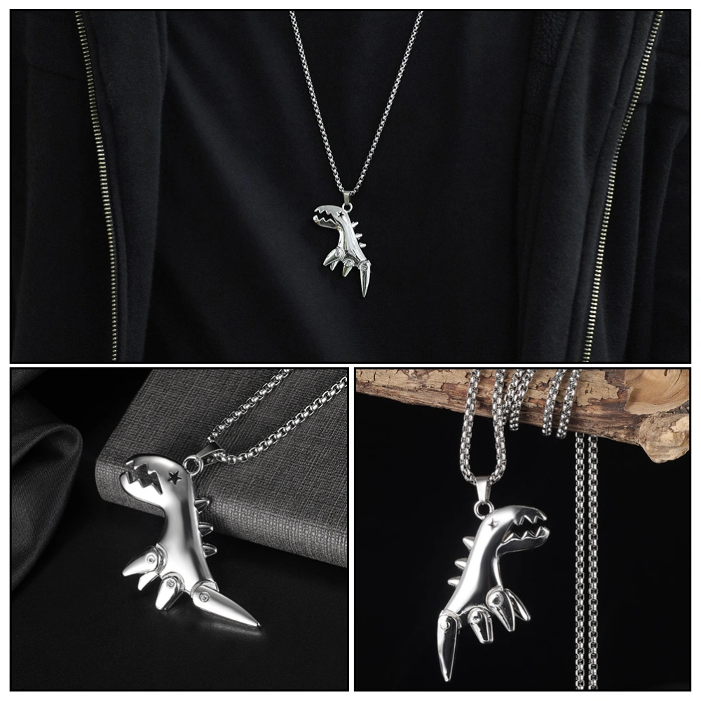 1pc Man Alloy Necklace Dinosaur Pendant Neck Chain Male Hip Hop Necklace(Silver)