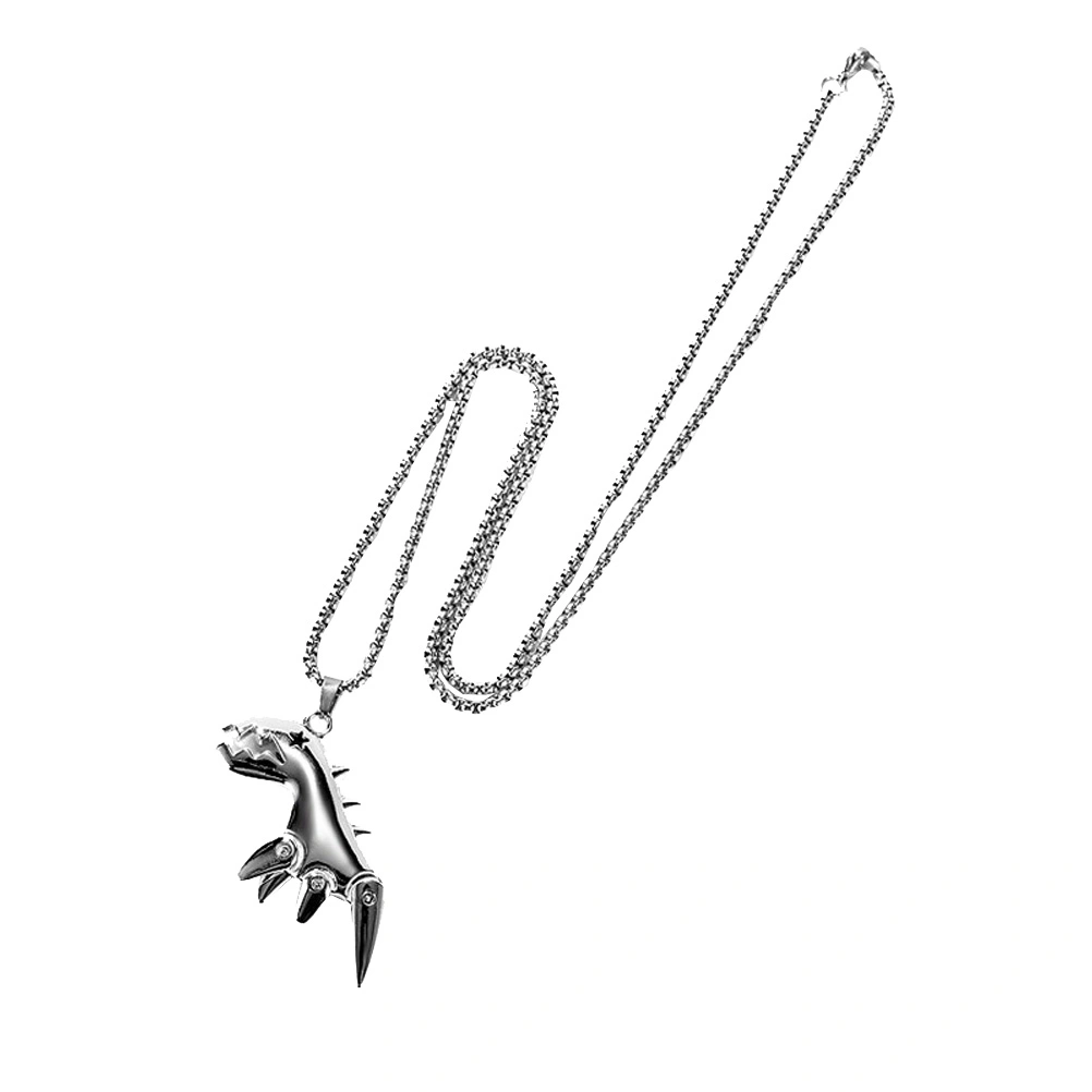 1pc Man Alloy Necklace Dinosaur Pendant Neck Chain Male Hip Hop Necklace(Silver)