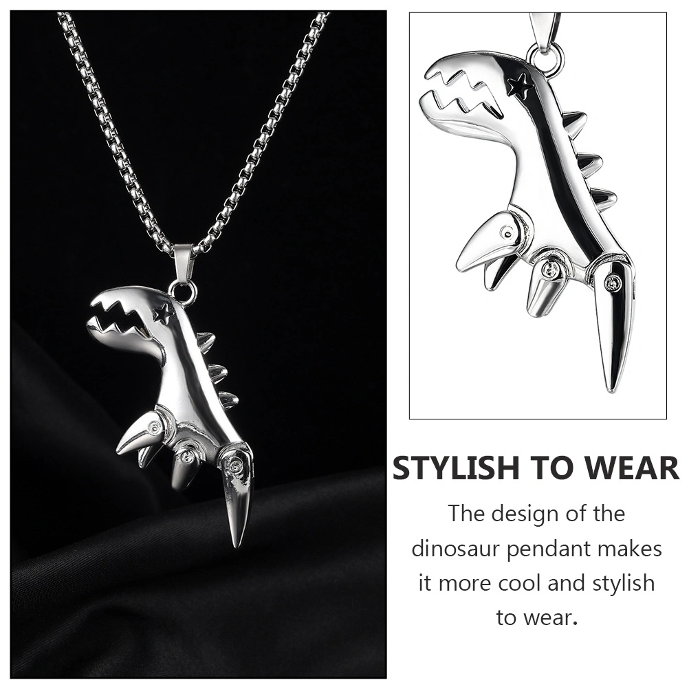 1pc Man Alloy Necklace Dinosaur Pendant Neck Chain Male Hip Hop Necklace(Silver)