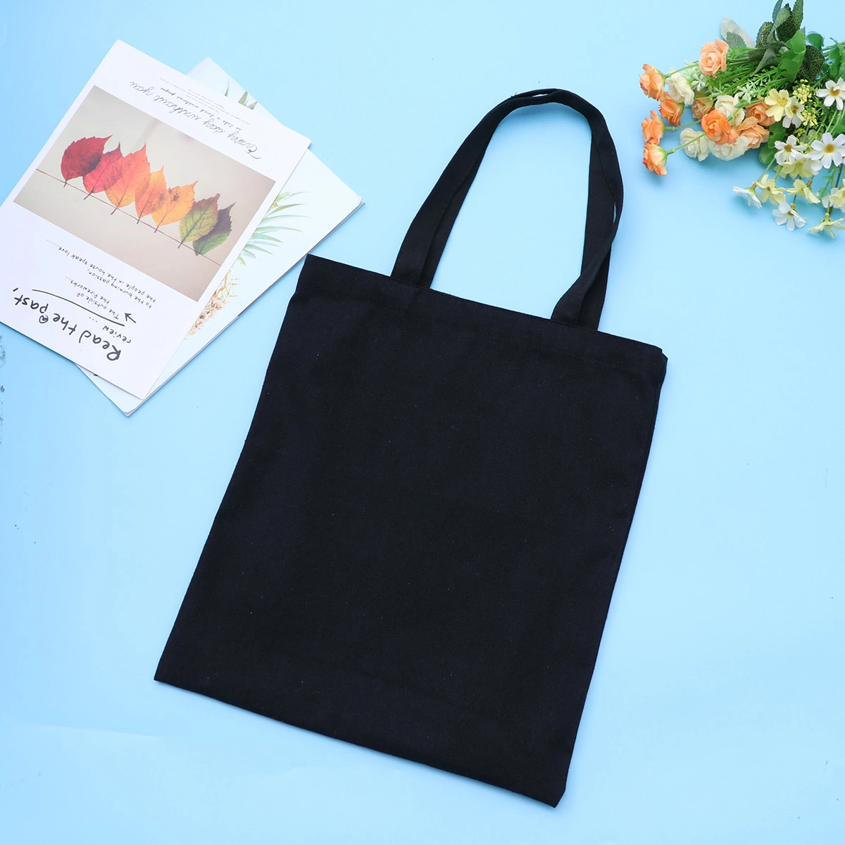 Heavy Duty Canvas Tote Bag Cotton Shopping Handbag Blank Tote Pouch for DIY Crafts Gift Bag(Black)