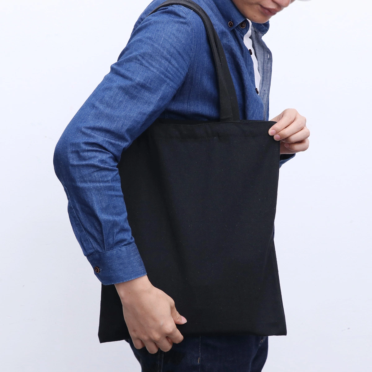 Heavy Duty Canvas Tote Bag Cotton Shopping Handbag Blank Tote Pouch for DIY Crafts Gift Bag(Black)