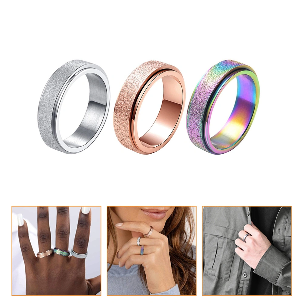 3pcs Stainless Steel Colorful Rings Rotating Finger Rings Male Female Rings