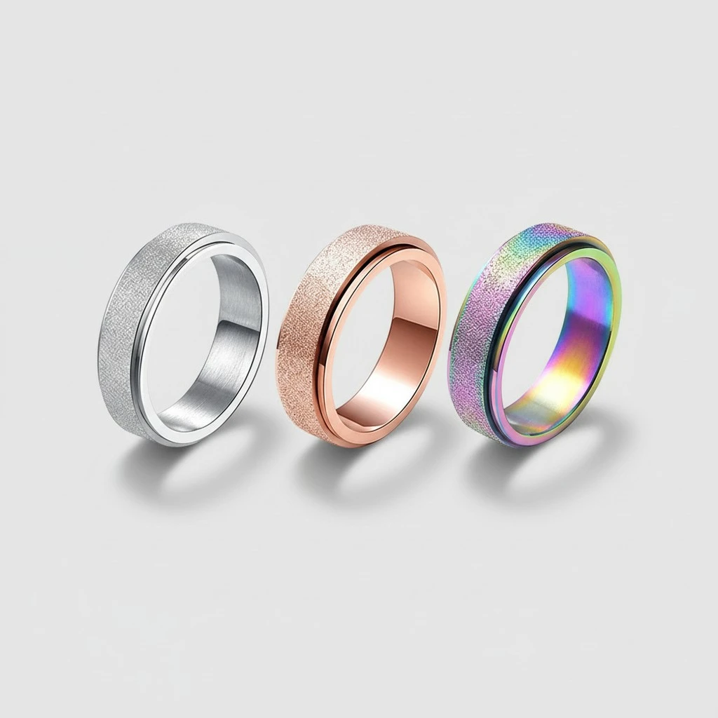 3pcs Stainless Steel Colorful Rings Rotating Finger Rings Male Female Rings