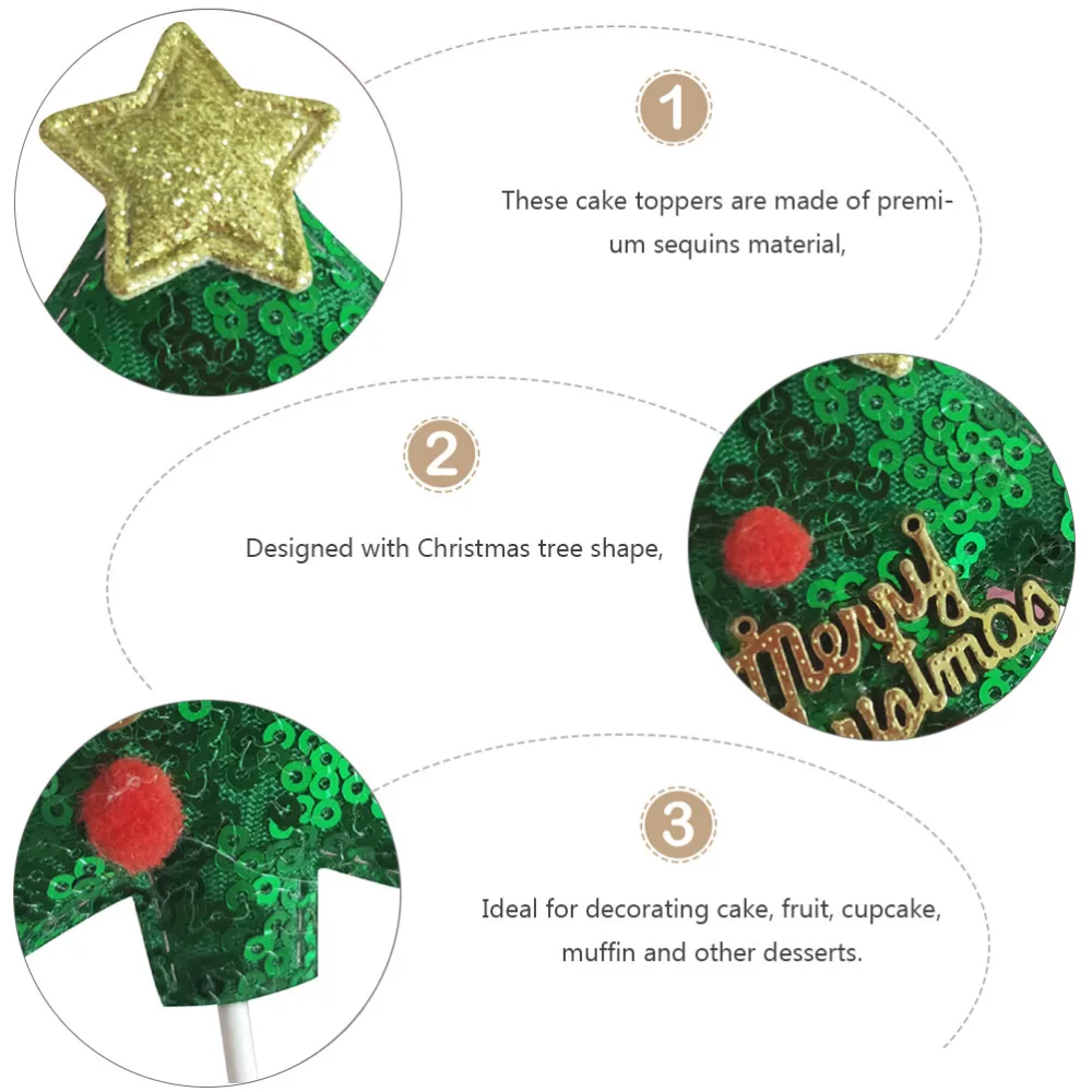 10Pcs/Pack Christmas Tree Shaped Cake Topper Sequins Cake Insert Cards (Green)