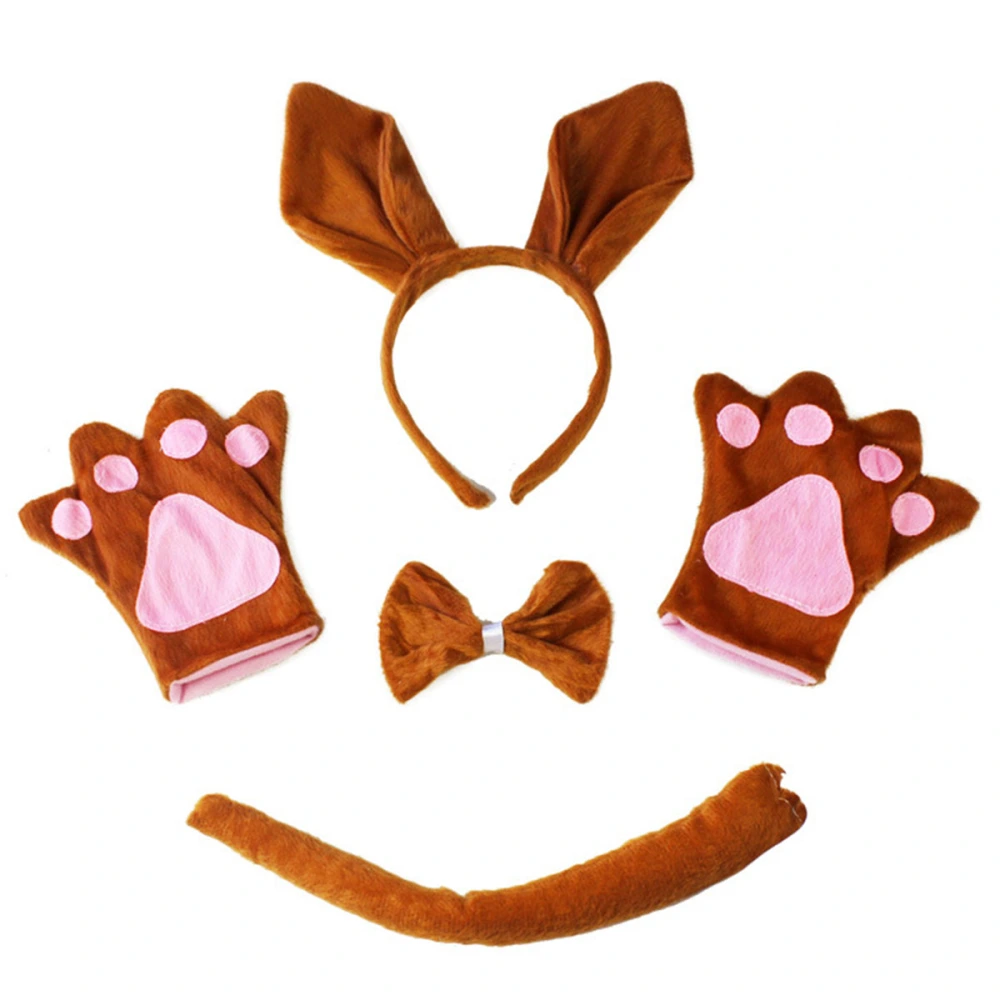 4pcs Party Parent Child Performance Costume Cartoon Kangaroo Style Costume Suit Headband Bow Tie Tail Role Playing Animal Props Set Performance Props for Cosplay Party (Adult Style Light Brown)