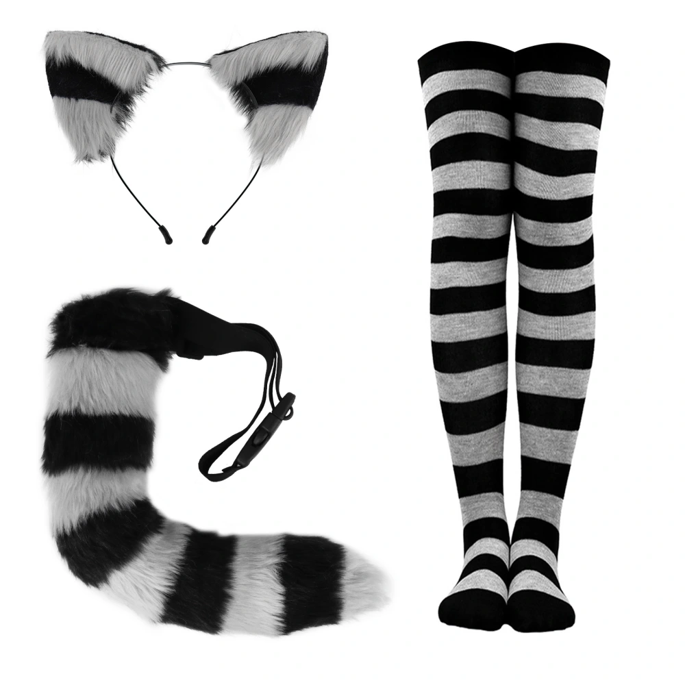 1 Set Animal Ears Headband Tail Stockings Cat Costume Accessories for Women Girls