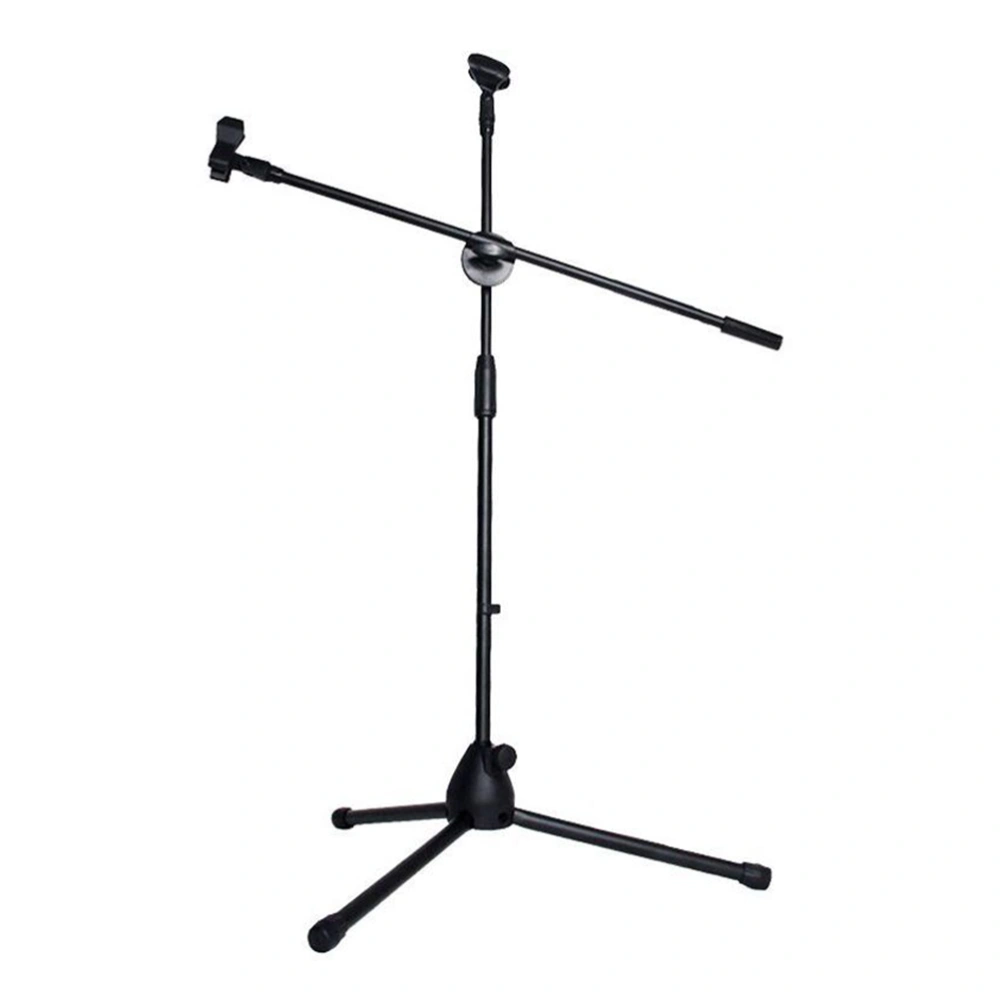 Professional Swing Boom Floor Stand Microphone Holder Adjustable Detachable Double-headed Stage Clip Tripod (Black)