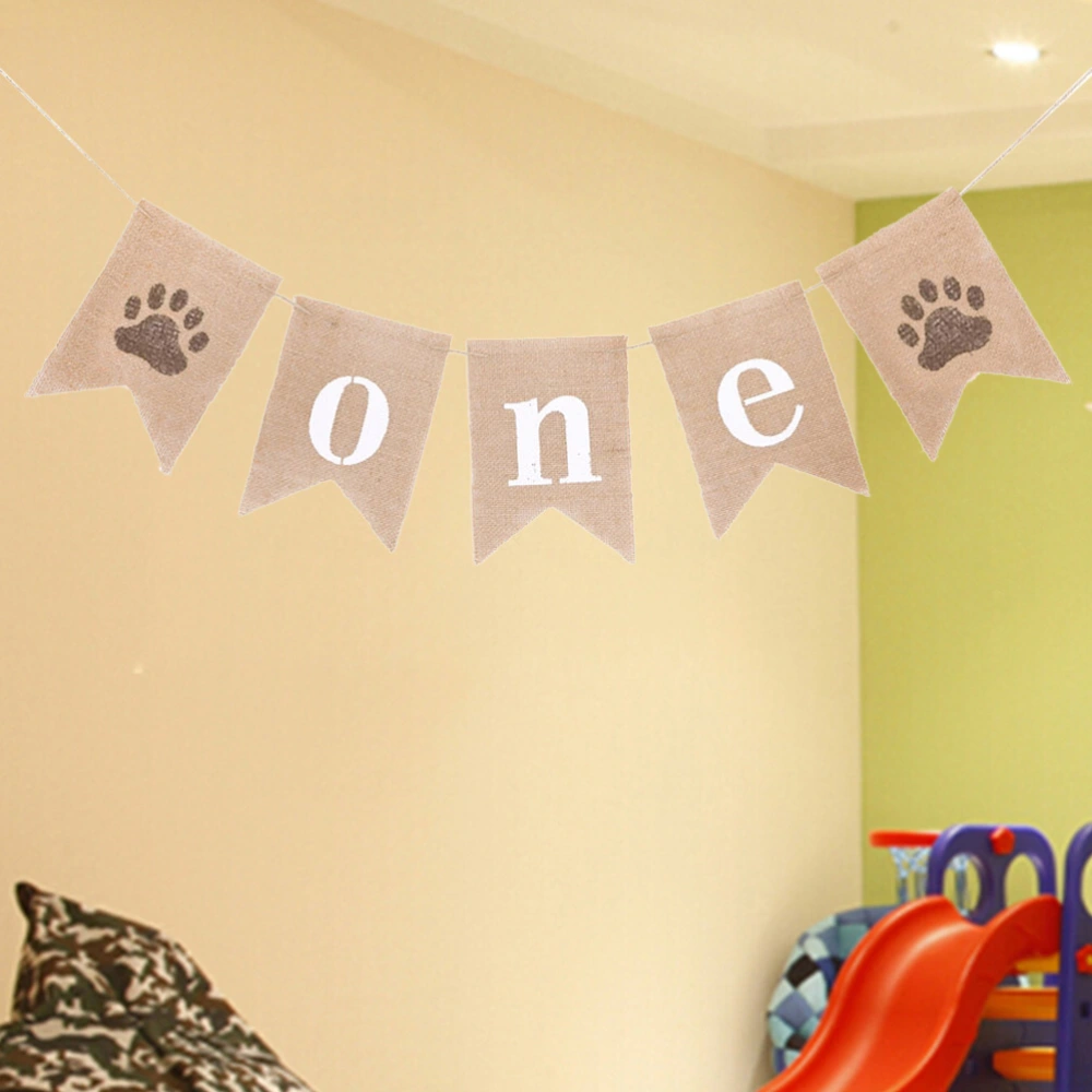 1pc 2m Pull Flag Birthday Party Decorations One Letter Pull Flag Linen Banner with Dog's Paw for Party