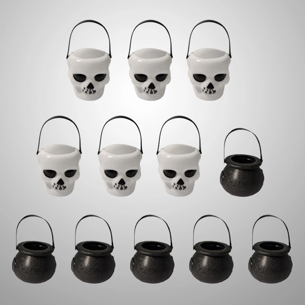 12pcs Halloween Candy Bucket Skull Heads Witch's Cauldron  Trick or Treat Candy Pail Holder (5 Skull Box, 7 Witch Box))