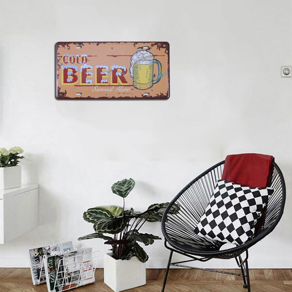 Retro Vintage Wall Art Painting Plaque Cold Beer Served Here Metal License Plate Tin Sign Home Decor Bar Pub Cafe Metal Sign