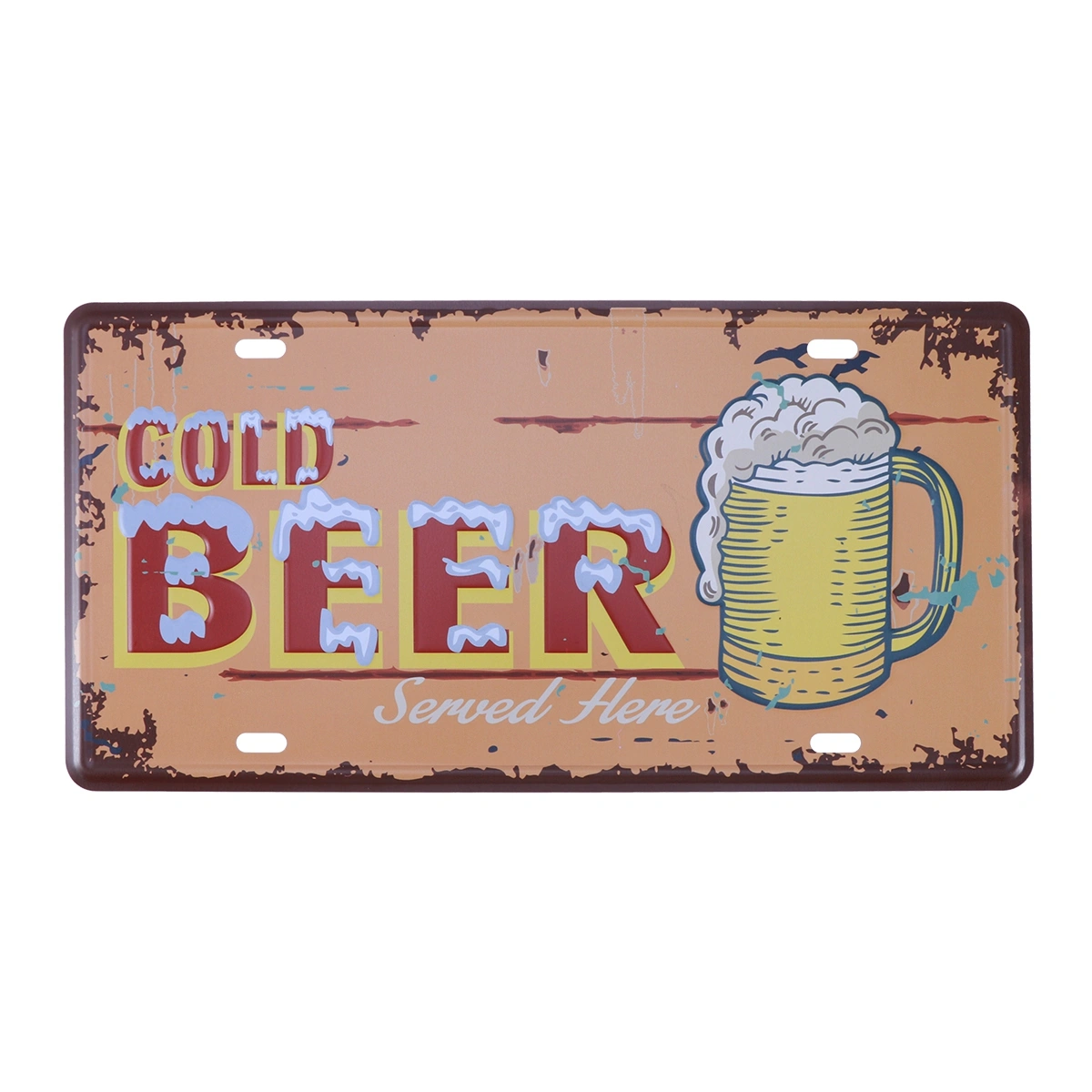 Retro Vintage Wall Art Painting Plaque Cold Beer Served Here Metal License Plate Tin Sign Home Decor Bar Pub Cafe Metal Sign