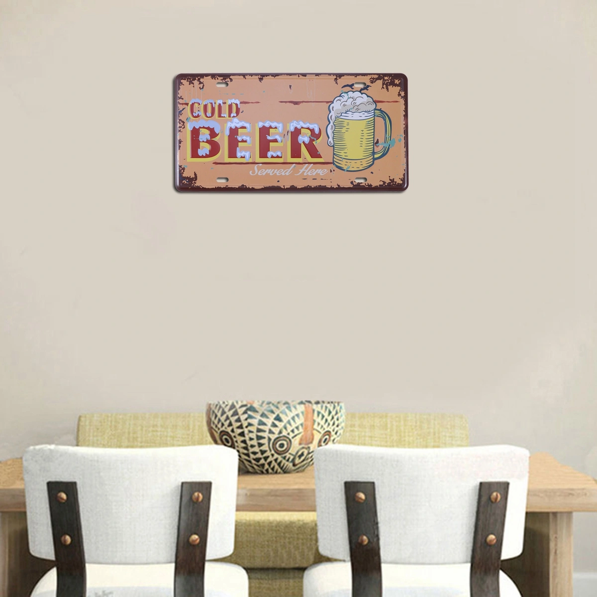 Retro Vintage Wall Art Painting Plaque Cold Beer Served Here Metal License Plate Tin Sign Home Decor Bar Pub Cafe Metal Sign