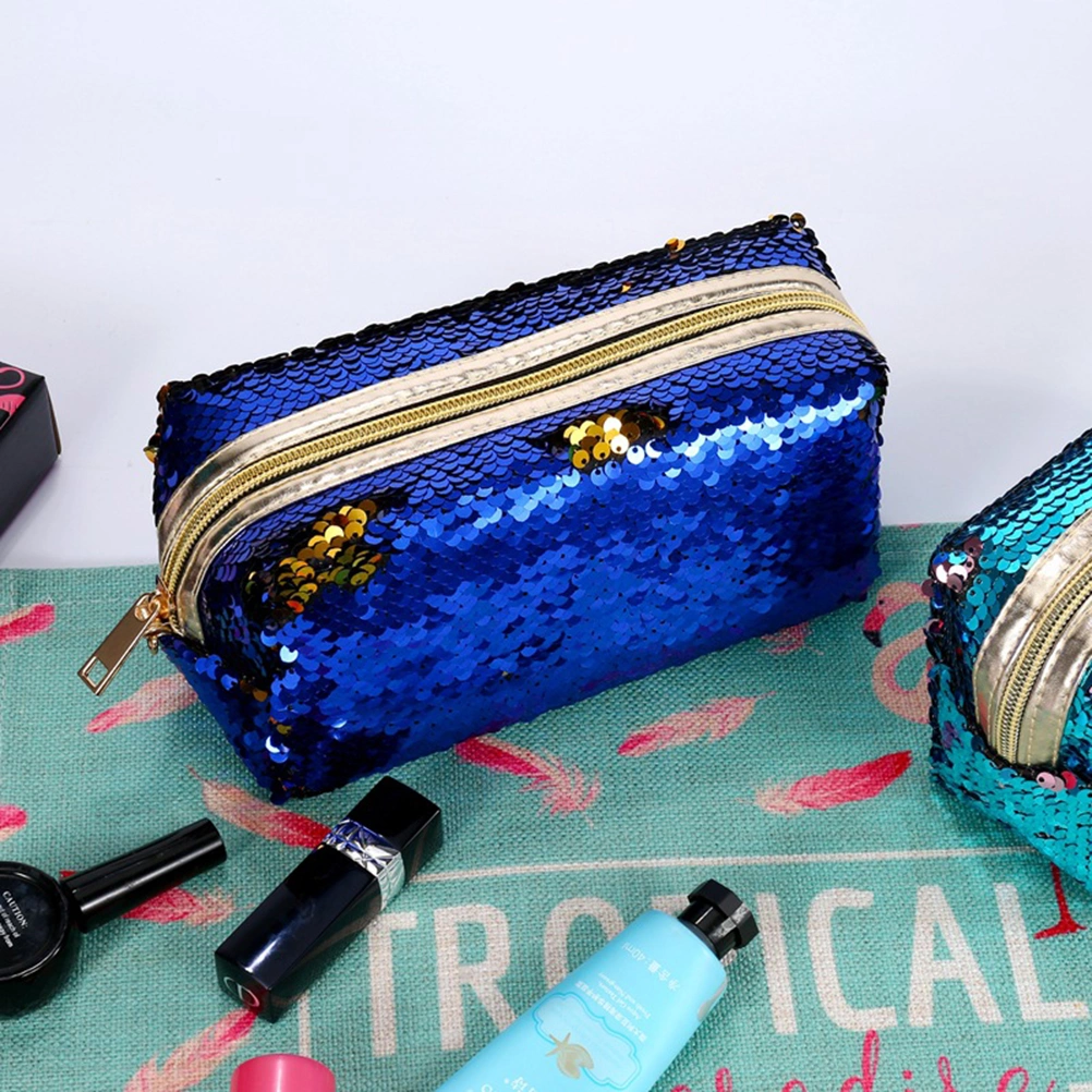 Fashion Sparkly Sequin Clutch Bag Handbag Lady Party Evening Clutch Bag Purse Wallet for Women (Dark Blue and Golden)