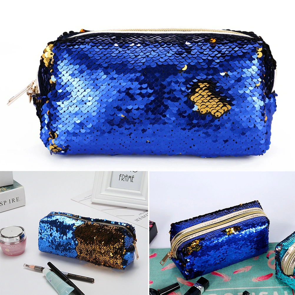 Fashion Sparkly Sequin Clutch Bag Handbag Lady Party Evening Clutch Bag Purse Wallet for Women (Dark Blue and Golden)
