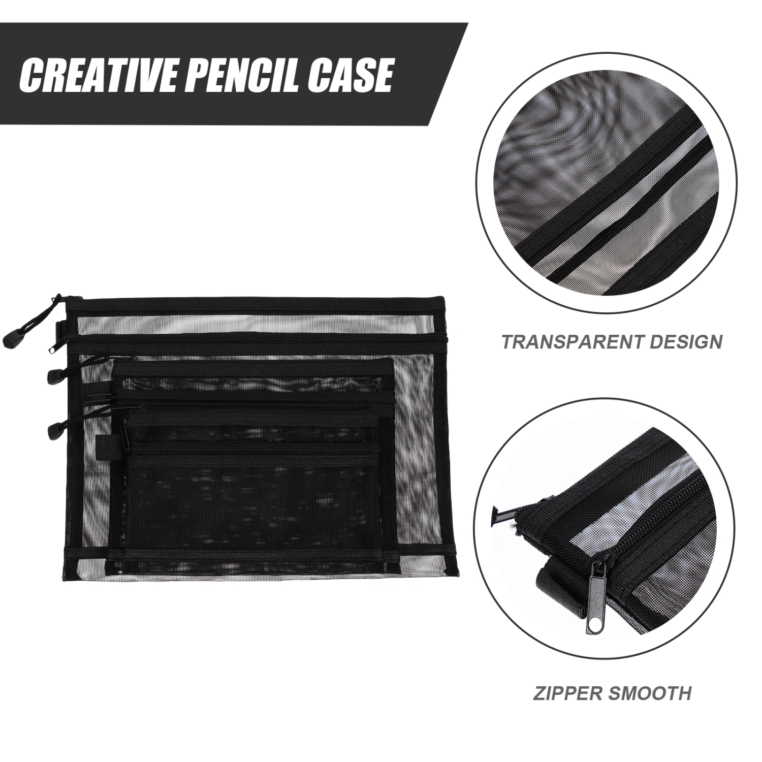 3Pcs Kids Students Pencil Pouches Multi-function Pencil Cases Transparent Pen Pouches