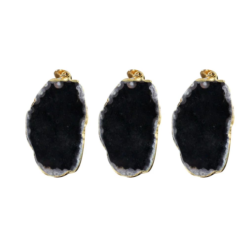 3 Pcs Irregular Natural Agate Stone Slice Plating Brim Pendant DIY Hanging Accessories for Jewelry Necklace Sweater Zipper Wind Chime Ornament (Black)