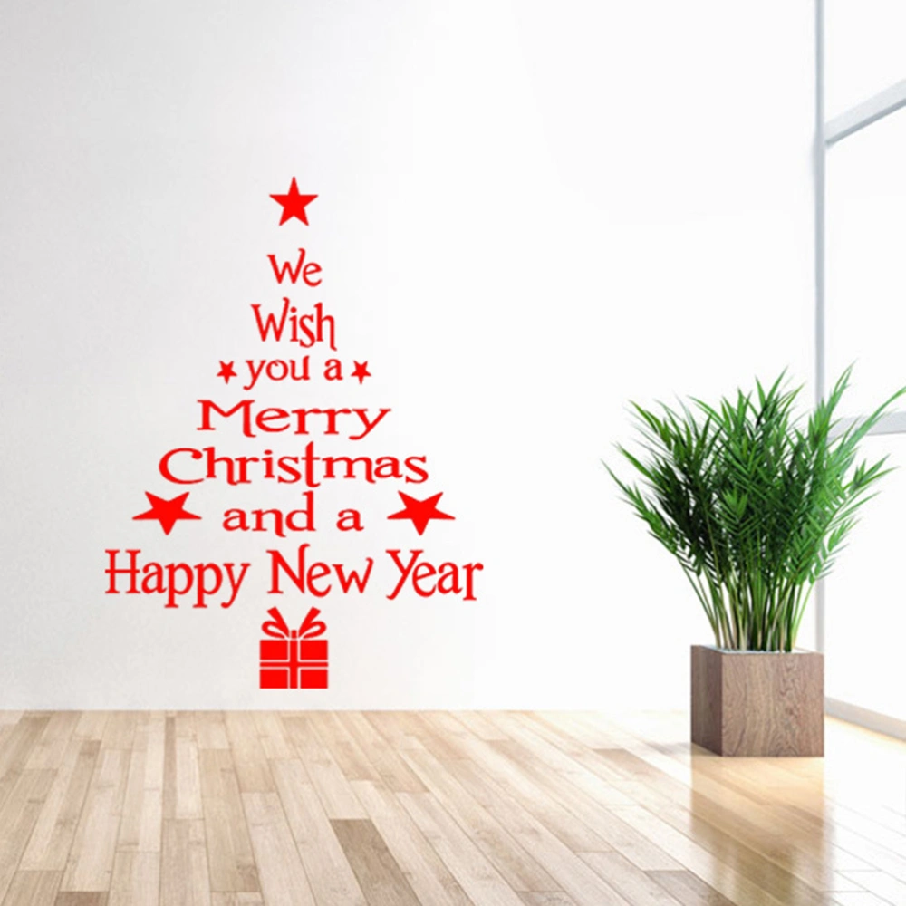 Merry Christmas Wall Sticker Removable Art Murals Wallpaper Decals for Living Room Bedroom TV Background Decoration (Red)