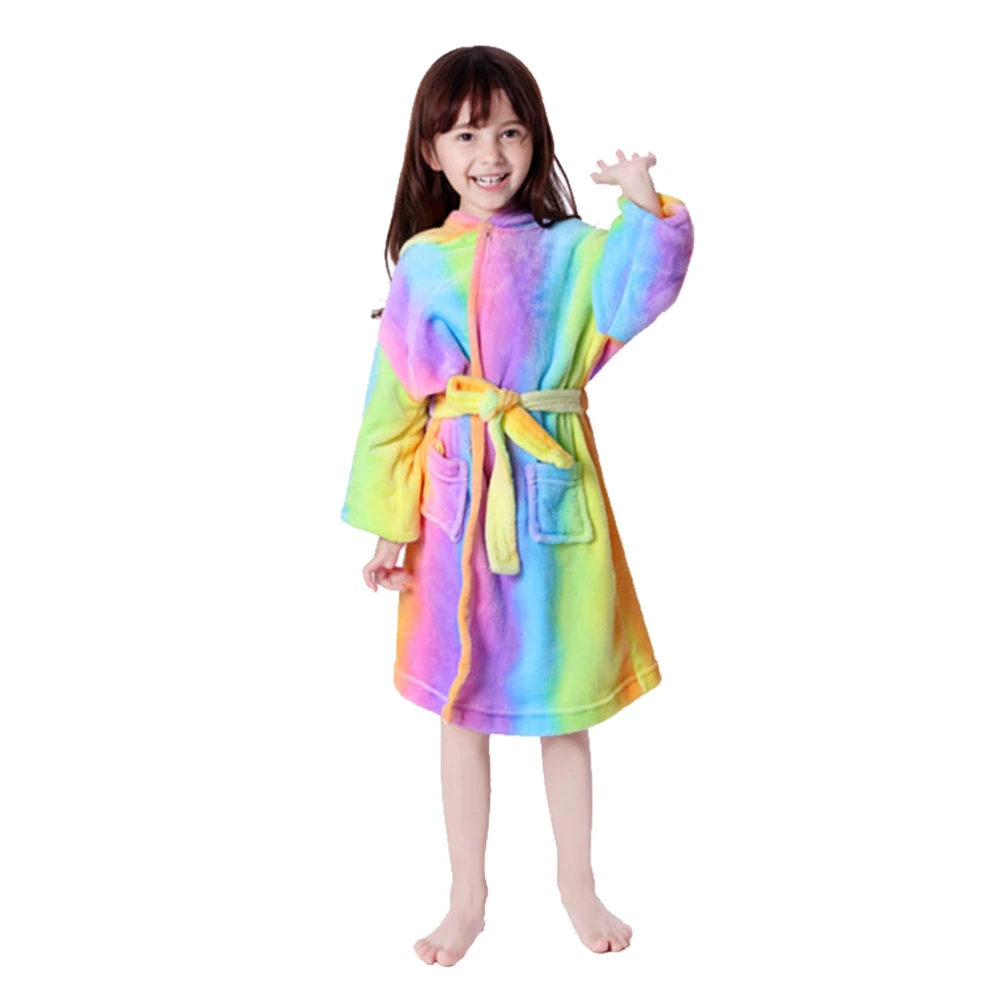 Flannel Robe Rainbow Unicorn Horse Bathrobe Cartoon Pajamas Animal Hooded Kids Home Nightgown (Rainbow Pegasus Fit for 100-110CM Height)