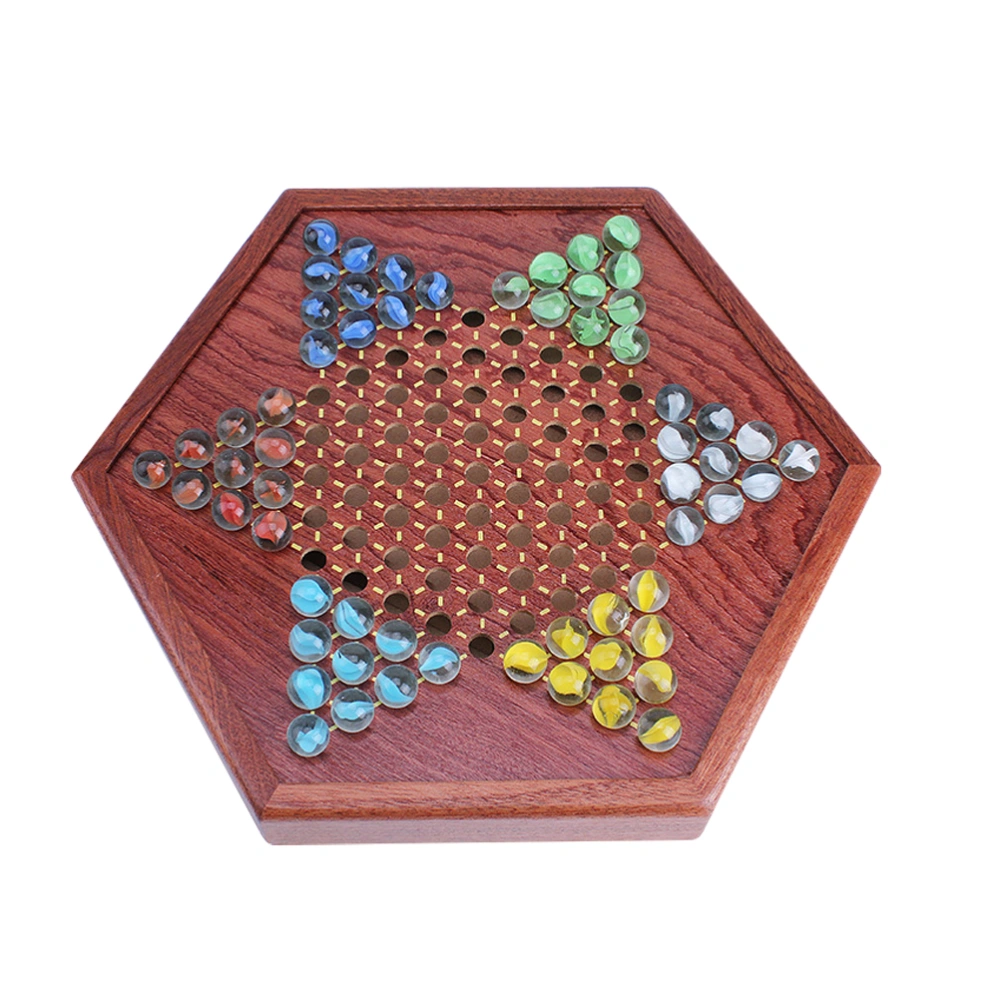 1 Set Chinese Checkers Wooden Chess Set Board Game with Drawer Glass Marbles