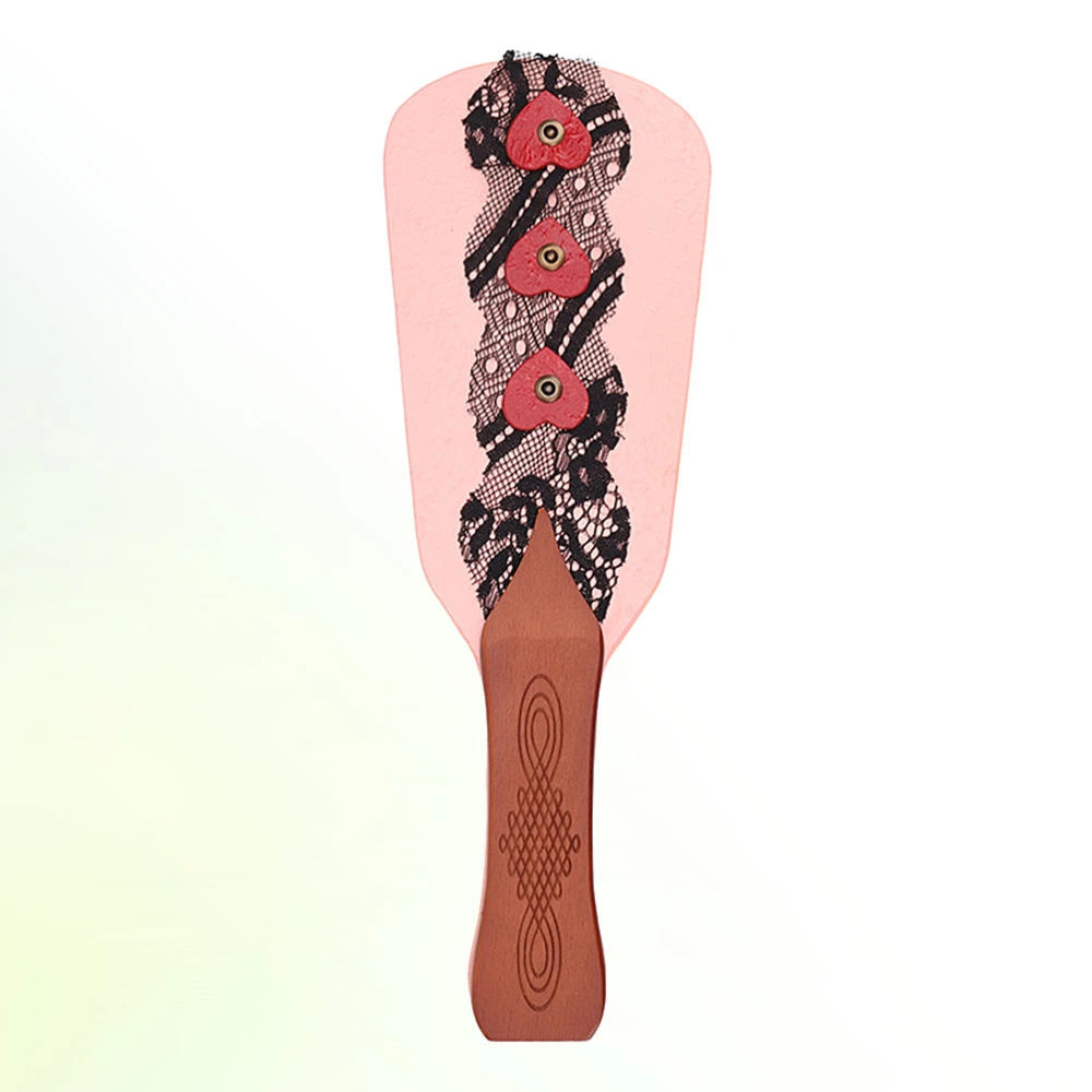 Lace Flirting Slapper Wooden Handle Spanking Paddle Heart Pattern Bat Restraint Toy Role-play Accessories for Couples Adults(Random Color) 