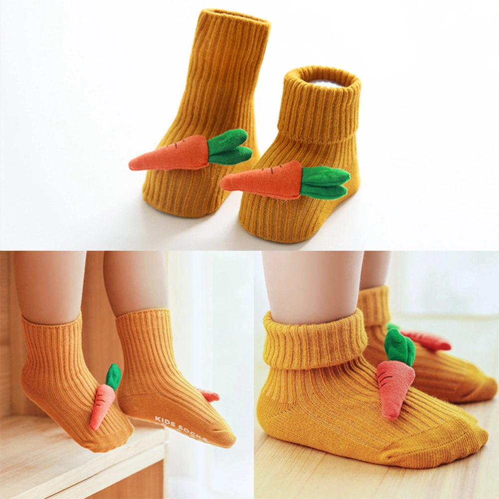 Autumn and Winter Baby Floor Socks Dispensing Anti-slip Baby Cotton Socks Comfortable Toddlers Footwear - Brown-yellow Carrot (Size M, Suit for 1-3 Years Old)