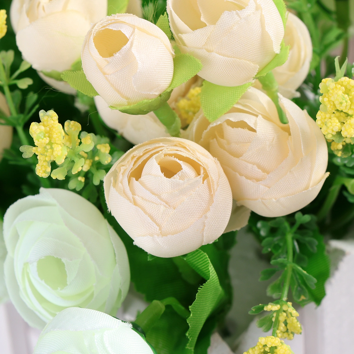 16cm Timber Fence Artificial Flowers Cloth Flower Arrangements in Stockade for Home Garden Office Decor (White)