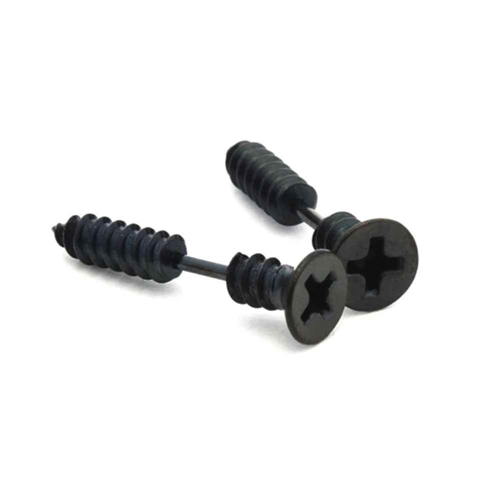 Pair of Screw Earrings Stainless Steel Punk Hip-hop Screw Spike Rivet Nail Unisex Piercing Ear Studs for Men Women (Black)