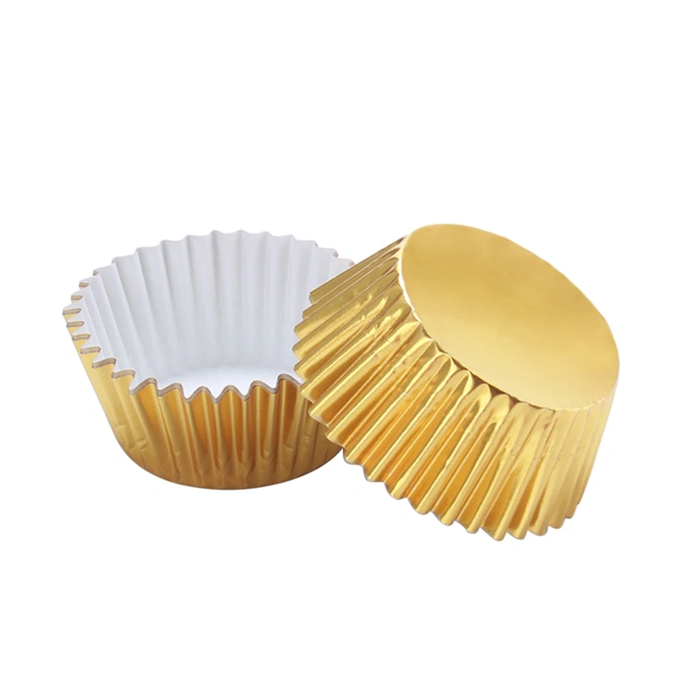 100pcs Aluminum Thickened Foil Cups Cupcake Liners Mini Cake Muffin Molds Baking Molds (Golden)