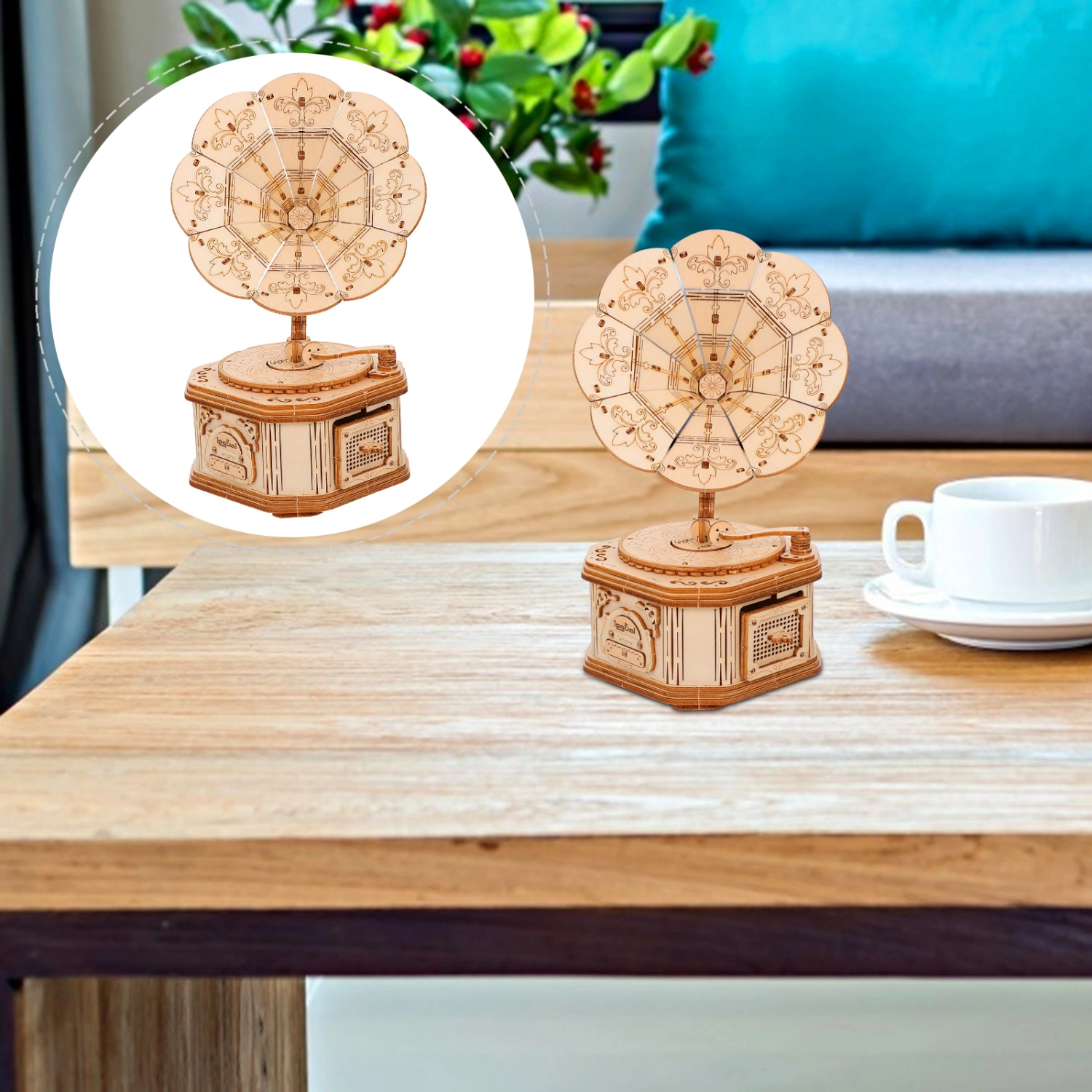 1 Set 3D Wooden Puzzles Classical Gramophone Player Adornment (Wood Color)