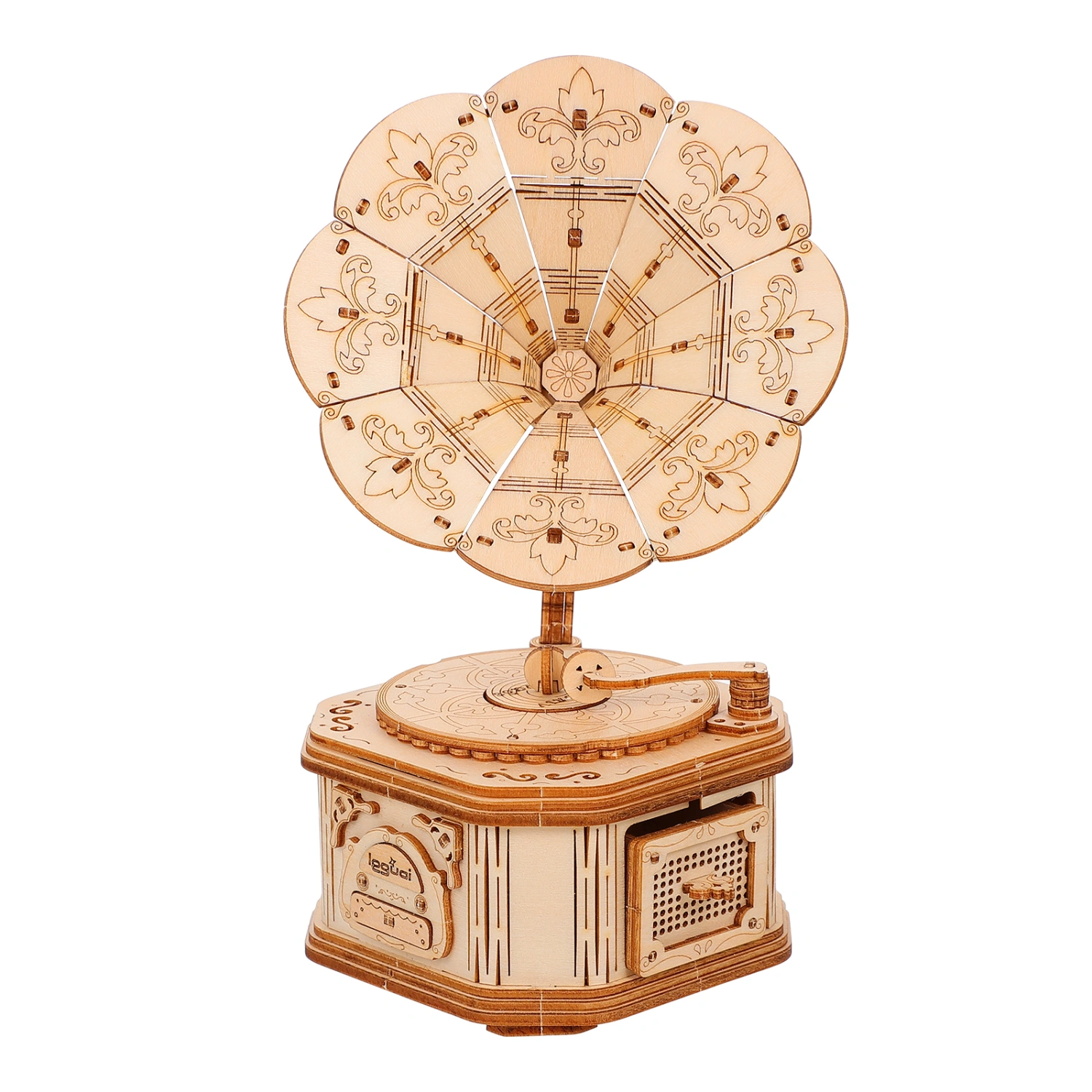 1 Set 3D Wooden Puzzles Classical Gramophone Player Adornment (Wood Color)