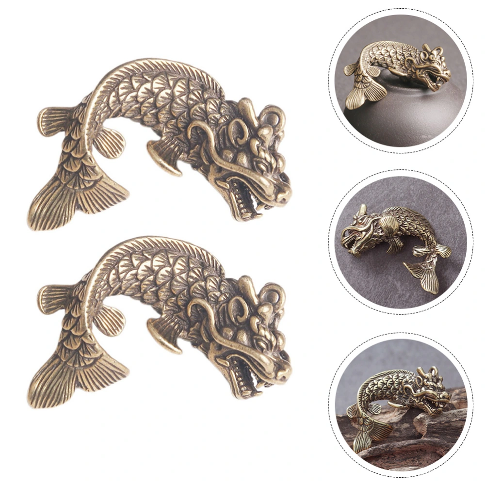 2Pcs Creative Craft Carp DIY Adornments Brass Pendants Keychain Pendants