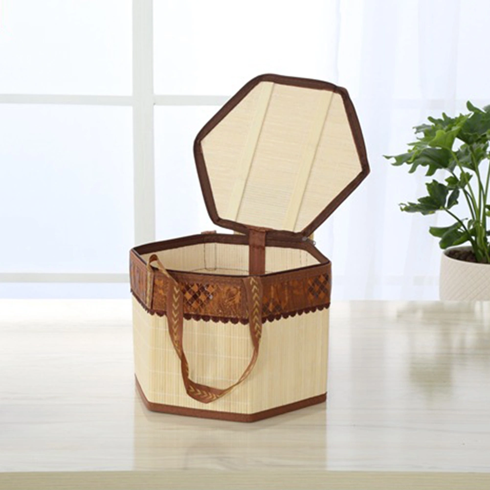 Bamboo Woven Picnic Basket Hamper Shopping Storage Basket with Lid and Handle