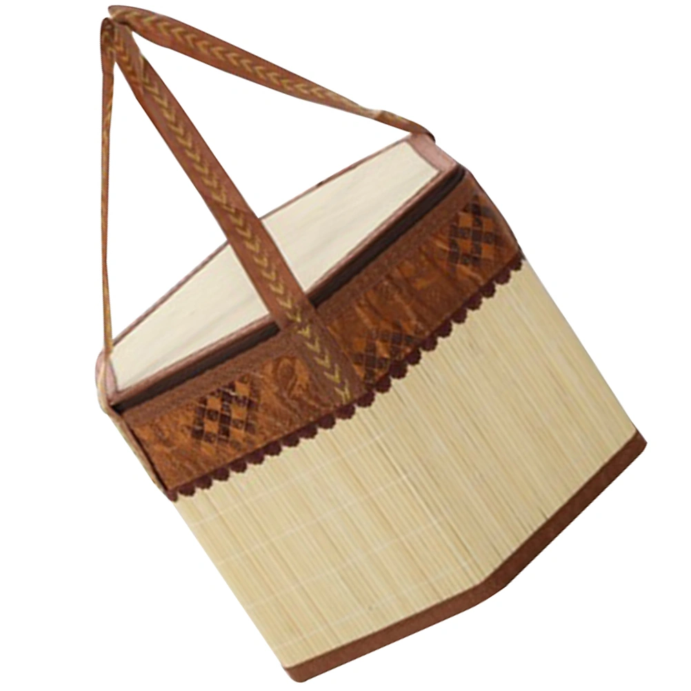 Bamboo Woven Picnic Basket Hamper Shopping Storage Basket with Lid and Handle